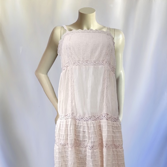 Free People Peach Sleeveless Cotton Eyelet & Crochet Tiered Maxi Dress - Picture 1 of 2